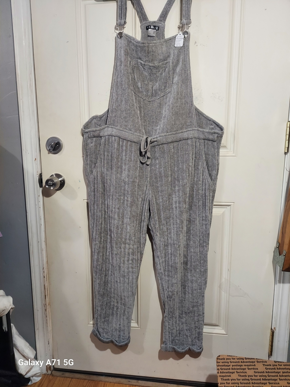 VENUS Soft Knit Ribbed Drawstring Cropped Cuffed Jumpsuit Overalls Size Large